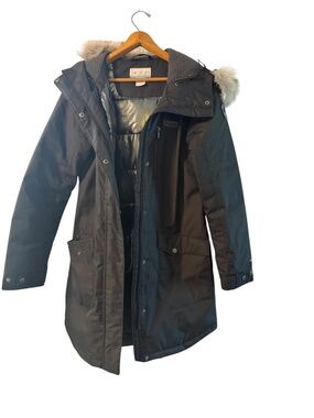 Columbia Omni-Heat Black Winter Parka Coat Faux Fur Hood Women Small